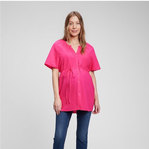 Gap Bright Pink Cotton Button Up Tunic Maternity Top Size Medium - Picture 6 of 6